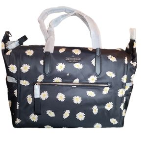 KATE SPADE CHELSEA WEEKENDER NYLON LARGE BLACK WHITE FLOWER TOTE SHOULDER KB489